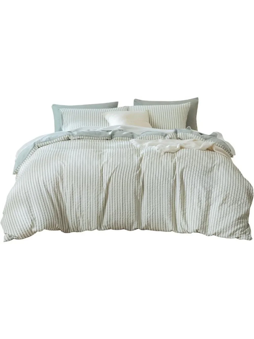 Sage Green Striped King Comforter Set - Soft Microfiber Bedding, 3 Pieces, All